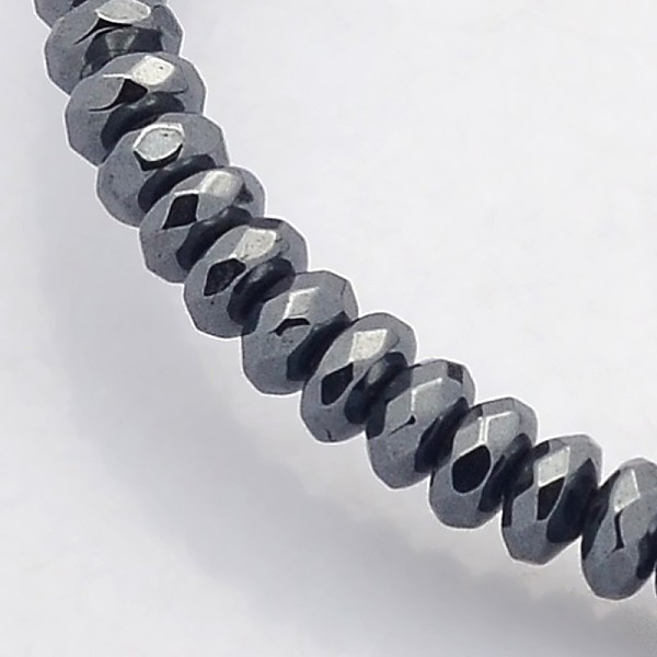

PandaHall Electroplate Non-magnetic Synthetic Hematite Beads Strands, Faceted Rondelle, Black Plated, 4x2mm, Hole: 1mm, about 188pcs/strand...