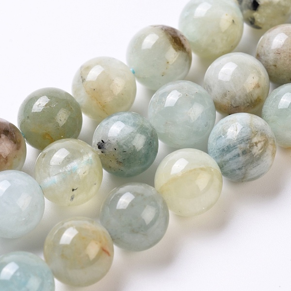 

PandaHall Natural Aquamarine Beads Strands, Round, 10mm, Hole: 0.8mm, about 40pcs/Strand, 15.35 inch(39cm) Aquamarine Round