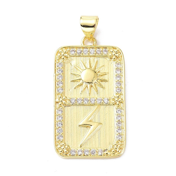 

PandaHall Brass Cubic Zirconia Pendants, Long-Lasting Plated, Lead Free & Cadmium Free, Rectangle with Sun and Lightning Pattren, Real 18K..., Clear