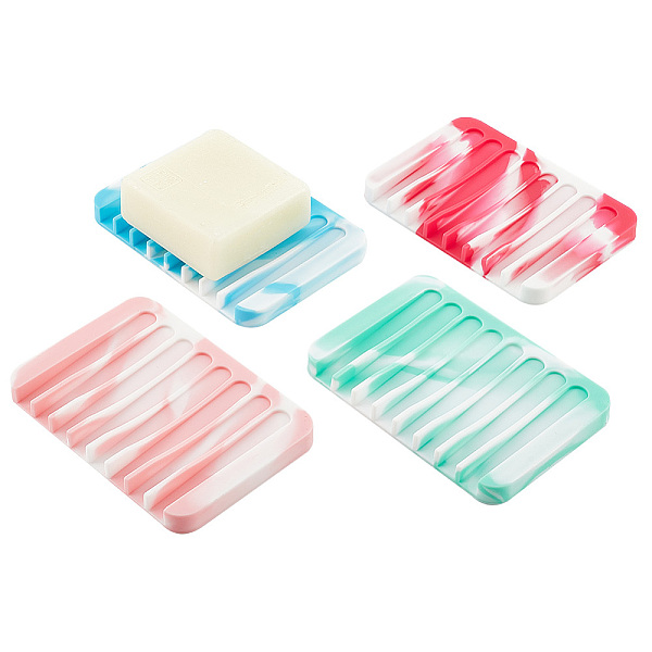 

PandaHall AHANDMAKER 4Pcs Silicone Soap Dish Self Draining Soap Dishes Saver Sponge Dish Drainer Holder Shower Bar Soap Holder Soap Savers..., Multicolor