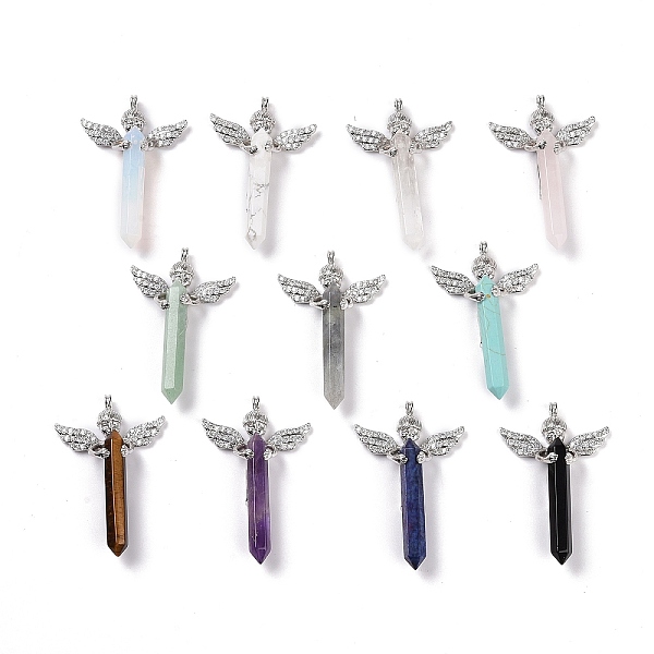 

PandaHall Natural & Synthetic Mixed Gemstone Faceted Double Terminal Pointed Big Pendants, Angel Charms, with Platinum Tone Brass Findings...