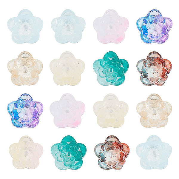 100 Pcs Lampwork Flower Beads, Gradient Floral Beads Mixed Color Handmade Transparent Beads Cute Crystal Flower Spacer Beads for DIY Bracelets Necklace Jewelry Making