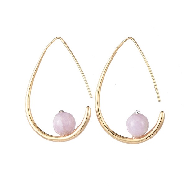

PandaHall Natural Kunzite Dangle Earrings, with Rhinestone, Brass Earring Hook and Cardboard Jewelry Set Boxes, Teardrop, Real 18K Gold...