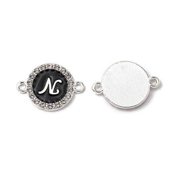 

PandaHall Alloy Enamel Links Connectors, with Crystal Rhinestones, Flat Round with Letter, Silver Color Plated, Letter.N, 22x16x2mm, Hole..., Black