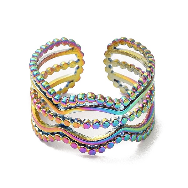 

PandaHall Ion Plating(IP) 304 Stainless Steel Wave Open Cuff Ring for Women, Rainbow Color, US Size 7 1/4(17.5mm) 304 Stainless Steel