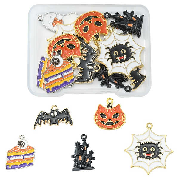 

PandaHall 12Pcs 6 Style Halloween Theme Alloy Enamel Pendants, Bat & Spider & Pumpkin & Cake, Mixed Color, 14.5~33x15~30x1~3mm, Hole: 1~2mm..., Multicolor