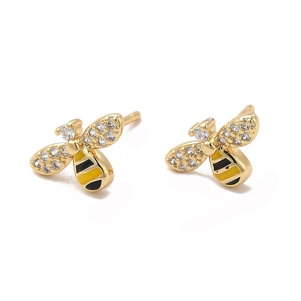 

PandaHall Cubic Zirconia Bee Stud Earrings with Enamel, Real 18K Gold Plated Brass Jewelry for Women, Cadmium Free & Lead Free, Clear...
