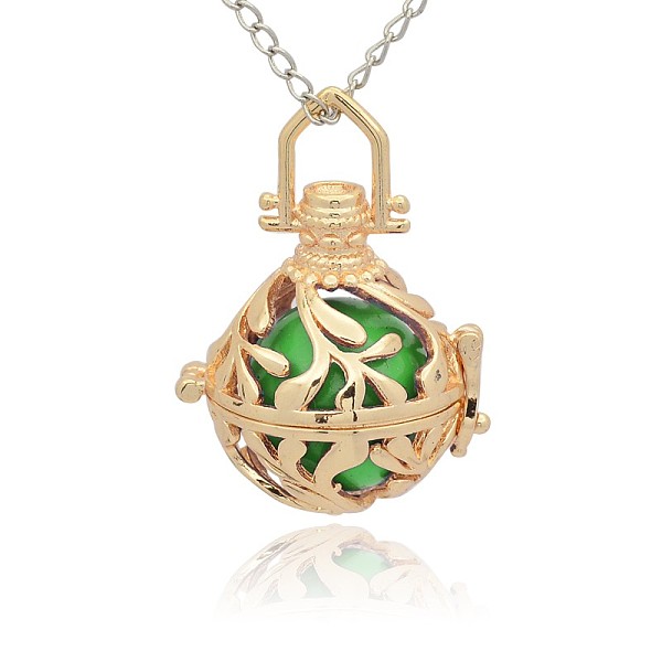 

PandaHall Golden Tone Brass Hollow Round Cage Pendants, with No Hole Spray Painted Brass Round Ball Beads, Green, 36x25x21mm, Hole: 3x8mm...