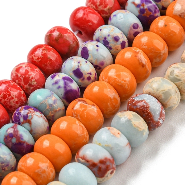 

PandaHall Synthetic Imperial Jasper Dyed Beads Strands, Rondelle, Mixed Color, 6~7x4~4.5mm, Hole: 1.2mm, about 90~94pcs/strand..., Multicolor