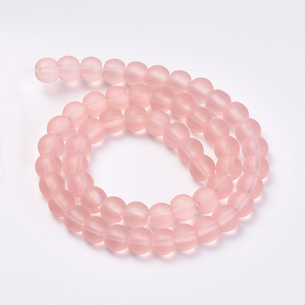 

PandaHall Transparent Glass Beads Strands, Frosted, Round, Pink, 6mm, Hole: 1mm, about 55pcs/strand, 12.9 inch Glass Round Pink