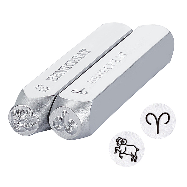 PandaHall Iron Seal Stamps, Stamping Tools, for Leather Craft, Aries, 65.5x10mm, 2 patterns, 1pc/pattern, 2pcs Iron Aries