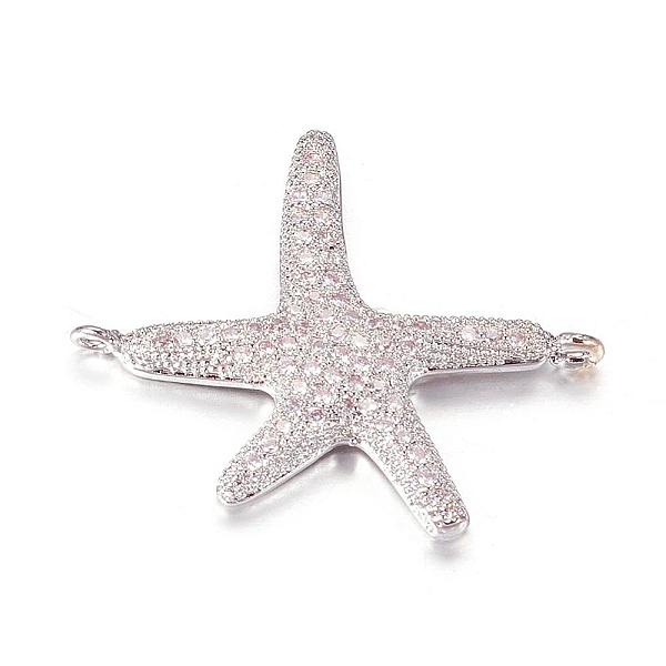 

PandaHall Brass Micro Pave Cubic Zirconia Links, Starfish/Sea Stars, Platinum, 21x27x3mm, Hole: 1mm Brass+Cubic Zirconia Starfish