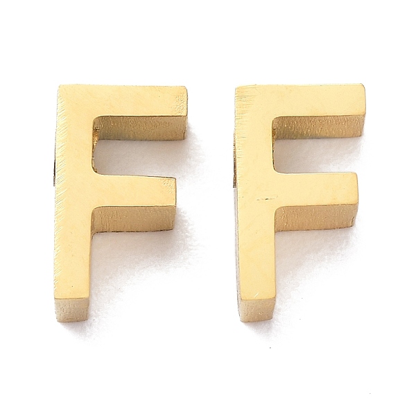 

PandaHall Ion Plating(IP) 304 Stainless Steel Charms, Alphabet, Golden, Letter.F, 8x4.5x3mm, Hole: 1.8mm 304 Stainless Steel Letter F