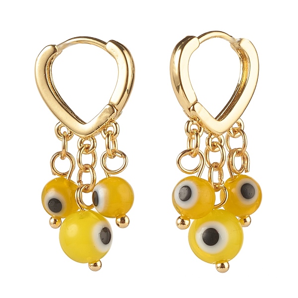 

PandaHall Evil Eye Lampwork Round Beads Dangle Hoop Earrings, Brass Heart Earrings for Girl Women, Golden, Yellow, 31x15mm, Pin: 1mm...