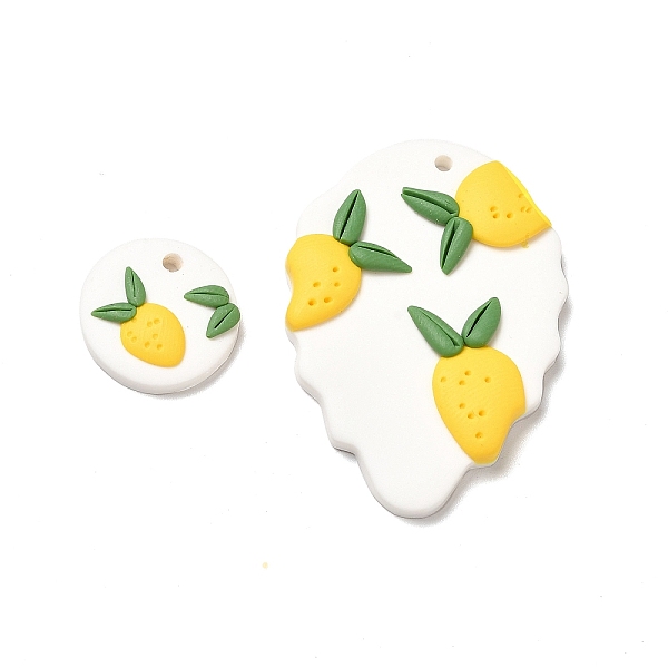 

PandaHall Handmade Polymer Clay Pendants Sets, Strawberry & Flat Round with Strawberry Charm, Yellow, 40x30x5mm, Hole: 2mm, 2pcs/set Polymer...