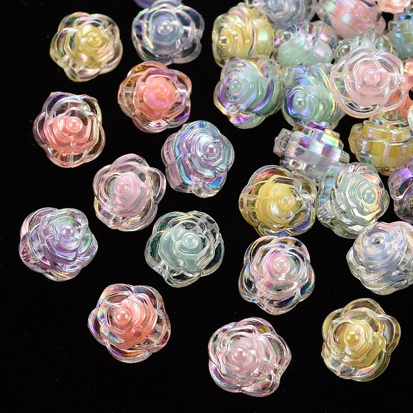 

PandaHall Transparent Acrylic Beads, Bead in Bead, AB Color, Flower, Mixed Color, 11.5x11x10.5mm, Hole: 2mm, about 826pcs/500g Acrylic..., Multicolor