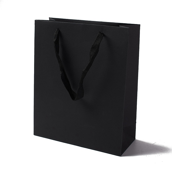 

PandaHall Kraft Paper Bags, with Ribbon Handles, Gift Bags, Shopping Bags, Rectangle, Black, 28x23x9.7cm; Fold: 28x23x0.4cm Paper None Black