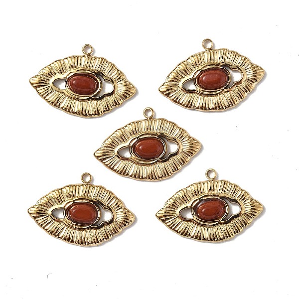 

PandaHall Vacuum Plating 201 Stainless Steel Natural Natural Red Jasper Pendants, Real 18K Gold Plated, Eye Charms, 15.5x23x3.5mm, Hole...