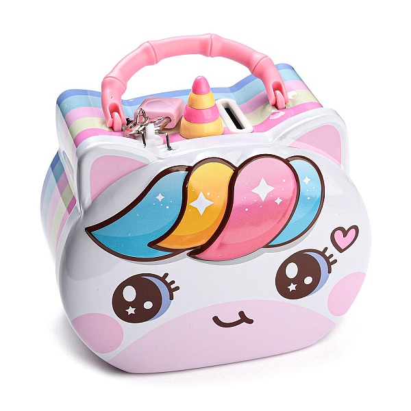 

PandaHall Unicorn Head Iron Money Banks for Kids, Saving Piggy Bank for Boys Girls, Coin Bank, with Plastic Handle, Lock, WhiteSmoke..., White