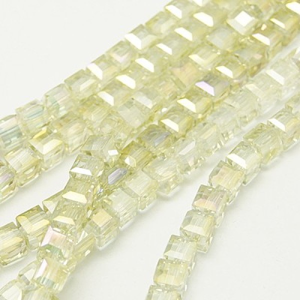 

PandaHall Electroplate Glass Beads Strands, AB Color Plated, Faceted, Cube, Beige, 5~6x5~6x5~6mm, Hole: 1mm, 95~100pcs/strand, 54~57cm Glass..., Yellow