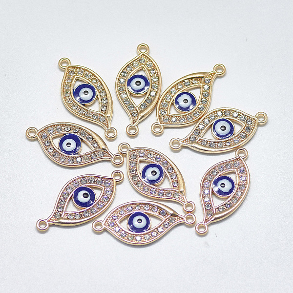 

PandaHall Light Gold Plated Alloy Links, with Crystal Rhinestone and Enamel, Evil Eye, Blue, 27x12.5x2mm, Hole: 1.4mm Alloy..., Clear