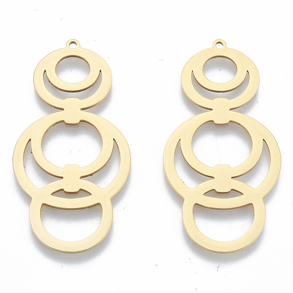 

PandaHall 201 Stainless Steel Pendants, Multi Ring Charm, Real 18K Gold Plated, 45.5x23x1mm, Hole: 1.5mm 201 Stainless Steel Ring