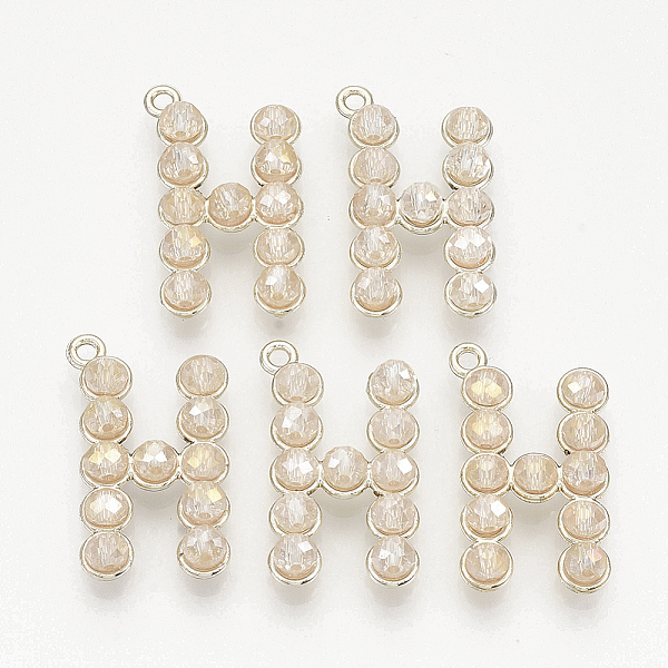 

PandaHall Eco-Friendly Alloy Pendants, with Glass Beads, Letter H, Light Gold, Linen, 27x16x6mm, Hole: 1.8mm Alloy+Glass Letter H Brown