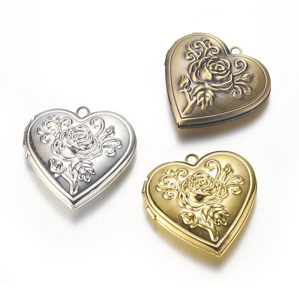 

PandaHall Brass Locket Pendants, Heart with Rose, Mixed Color, 29x29x7.5mm, Hole: 2mm Brass Heart
