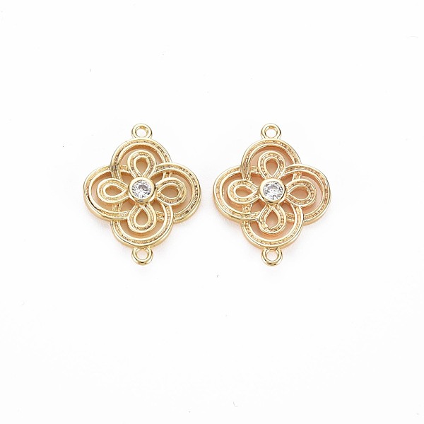 

PandaHall Brass Micro Pave Clear Cubic Zirconia Connector Charms, Nickel Free, Chinese Knot, Real 18K Gold Plated, 14x18x2mm, Hole: 1.2mm...