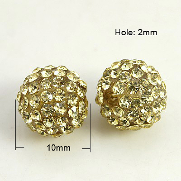 

PandaHall Resin Rhinestone Beads, Grade A, Round, Jonquil, 10mm, Hole: 2mm Resin+Rhinestone Round Yellow