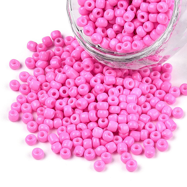 

PandaHall Baking Paint Glass Seed Beads, Hot Pink, 6/0, 4~5x3~4mm, Hole: 1~2mm, about 4500pcs/bag Glass Pink