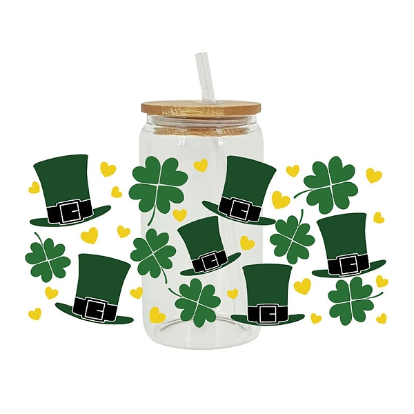 

PandaHall Saint Patrick's Day Theme PET Clear Film Clover Rub on Transfer Stickers for Glass Cups, Waterproof Cup Wrap Transfer Decals for..., Green
