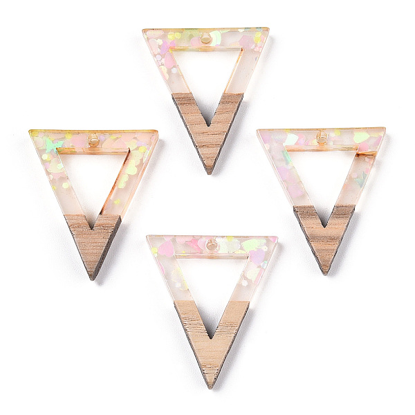 

PandaHall Transparent Resin & White Wood Pendants, Hollow Triangle Charms with Paillettes, Clear, 27.5x24x3.5mm, Hole: 1.8mm Resin+Wood...