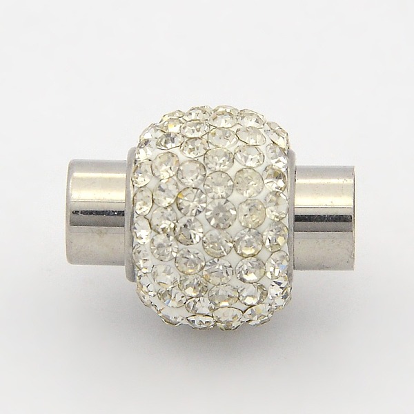 

PandaHall 304 Stainless Steel Magnetic Clasps with Glue-in Ends, with Polymer Clay Rhinestones, Stainless Steel Color, 18x15mm, Hole: 6mm..., Clear