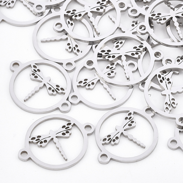 

PandaHall 201 Stainless Steel Links connectors, Laser Cut Links, Flat Round with Dragonfly, Stainless Steel Color, 20x15x1mm, Hole: 1.6mm...