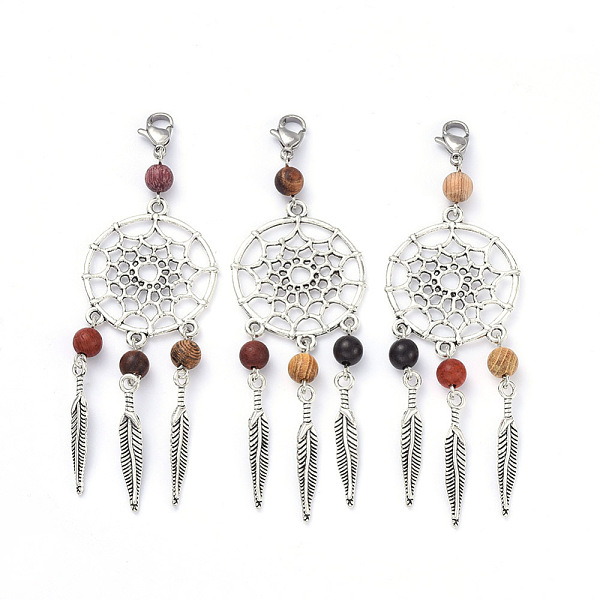 

PandaHall Tibetan Style Alloy Pendants, with Wood Beads & 304 Stainless Steel & Lobster Claw Clasps, Antique Silver, 93mm, Pendant: 72x28mm...