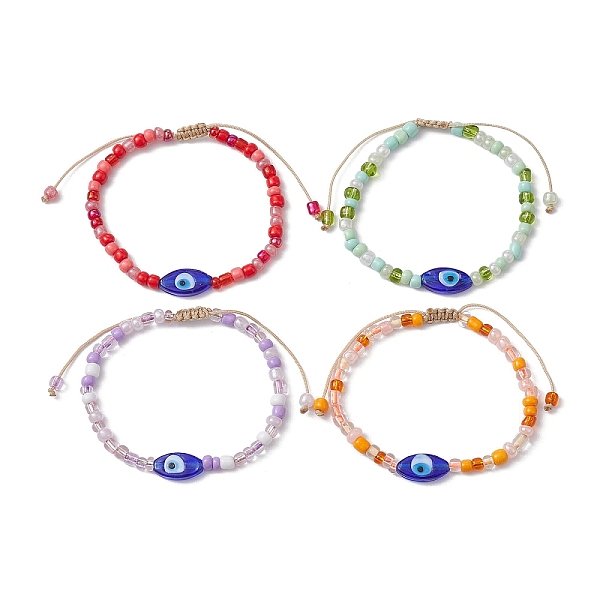

PandaHall Evil Eye Lampwork & Glass Seed Braided Bead Bracelet, Adjustable Bracelet for Women, Mixed Color, Inner Diameter: 2-1/4~3 inch..., Multicolor