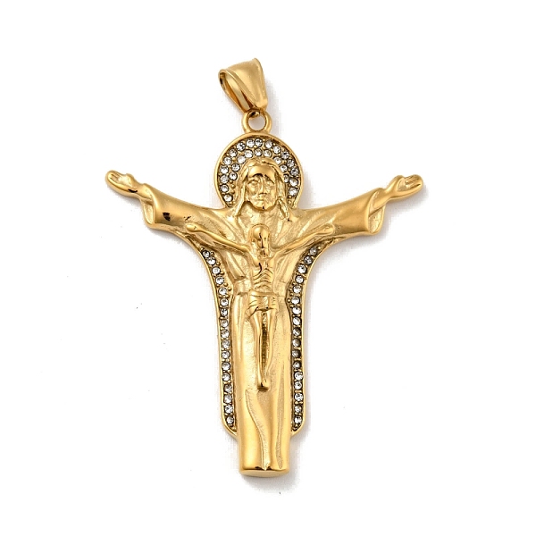 

PandaHall Ion Plating(IP) 304 Stainless Steel Big Pendants, with Rhinestone, Jesus, Golden, 62x52.5x7.5mm, Hole: 4x8mm 304 Stainless Steel..., Clear