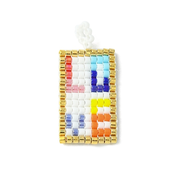 

PandaHall Handmade MIYUKI Japanese Seed Loom Pattern Seed Beads, Rectangle with Word LOVE Pendants, Colorful, 28.5x13x2mm, Hole: 2.5mm Glass..., Gold