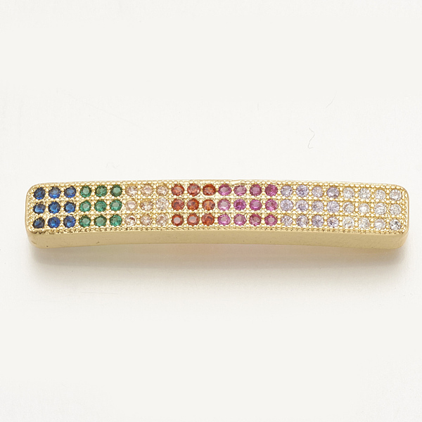 

PandaHall Brass Micro Pave Cubic Zirconia Beads, Rectangle, Colorful, Golden, 35x5.5x3.5mm, Hole: 1.5mm Brass+Cubic Zirconia Rectangle