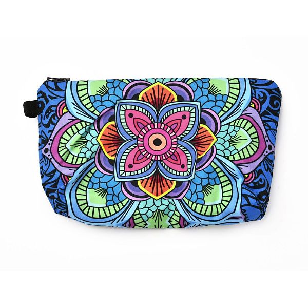 PandaHall Polyester Tarp Zip Cosmetic Pouches, Rectangle with Flower Pattern, Teal, 14.4x21.7x2.1cm Polyester Flower Cyan