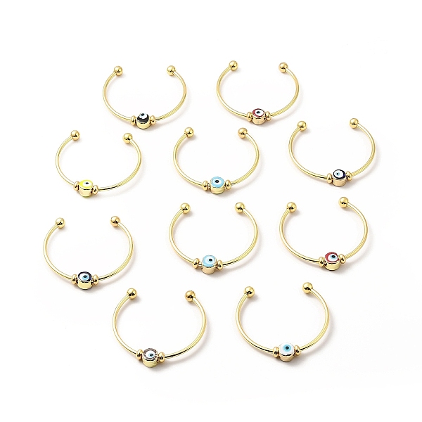 

PandaHall Lampwork Evil Eye Beaded Open Cuff Bangle, Rack Plating Brass Torque Bangle for Women, Mixed Color, Inner Diameter: 2x2-3/8 inch..., Multicolor