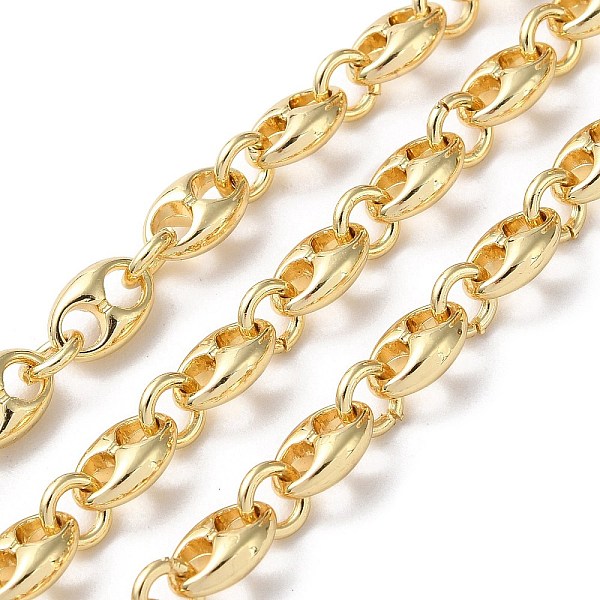 PandaHall Brass Coffee Bean Link Chains, Unwelded, with Spool, Real 18K Gold Plated, 8.5x5.5x3mm, about 32.81 Feet(10m)/Roll Brass Oval