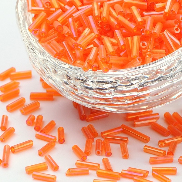 Transparent Colours Rainbow Glass Bugle Beads