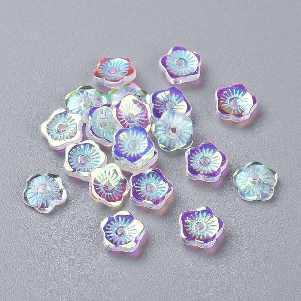 

PandaHall Transparent Glass Beads, Flowers, Clear AB, 8x3mm, Hole: 1mm Glass Flower White