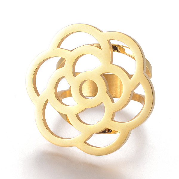 

PandaHall 304 Stainless Steel Hollow Finger Rings, Flower, Golden, Size 7, 17mm 304 Stainless Steel