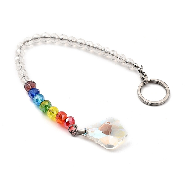 PandaHall Chakra Leaf Crystal Suncatcher Dowsing Pendulum Pendants, with 304 Stainless Steel Split Key Rings, Glass Beads, Velvet Bag...