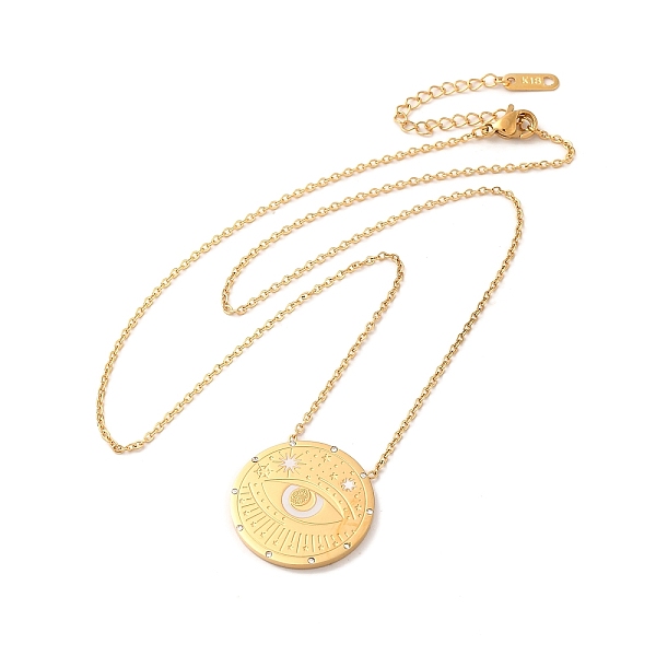 

PandaHall 304 Stainless Steel Flat Round Pandant Necklace for Women, Golden, Eye, 20.94 inch(53.2cm) 304 Stainless Steel Eye