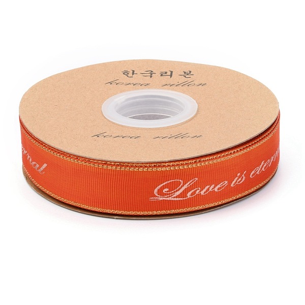 

PandaHall Polyester Grosgrain Ribbon, Edge Golden Hot Stamping, Word Pattern, for Crafts Gift Wrapping, DIY Bows Bouquet Decoration, Orange...