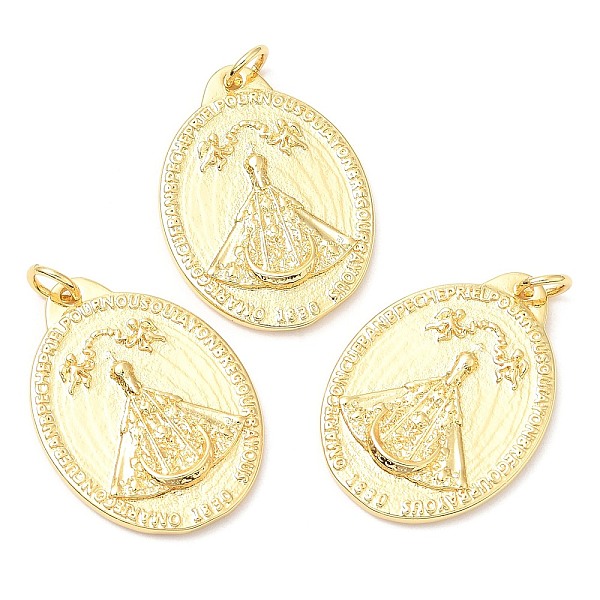 

PandaHall Rack Plating Brass Pendants, Long-Lasting Plated, with Jump Ring, Lead Free & Cadmium Free, Oval with Satin Medal Charm, Real 18K...